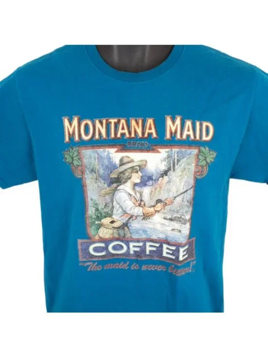 Montana Maid Coffee T Shirt Mens Size Small Blue Snack Tee
