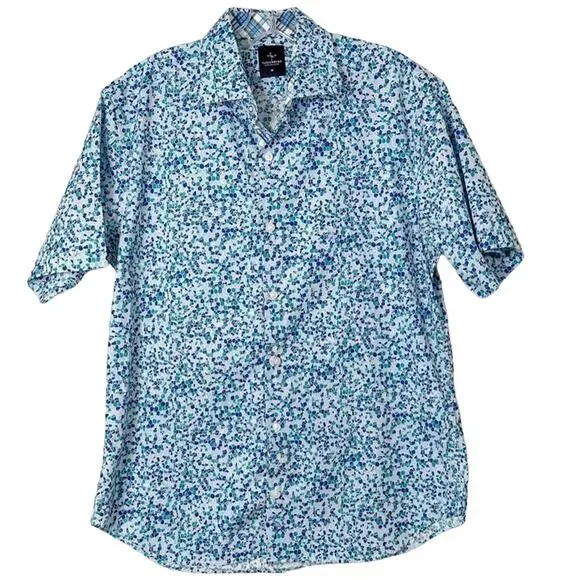 Tailorbyrd Collection Men's Geometric Print Button Down Shirt Blue Size Medium