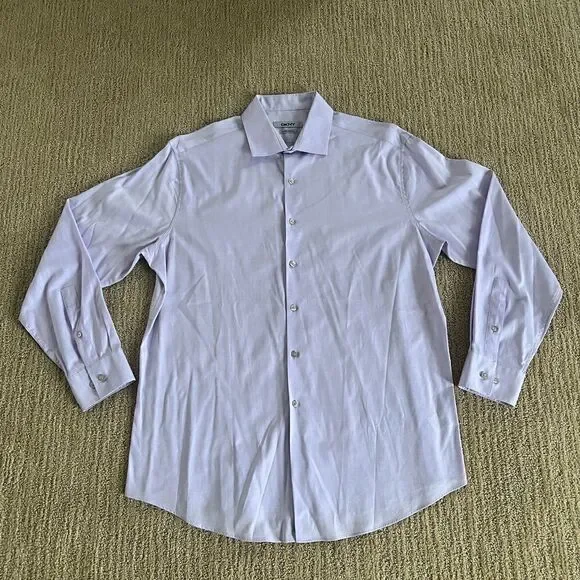 DKNY Mens Light Purple Shaped Slim Fit Button Down Shirt