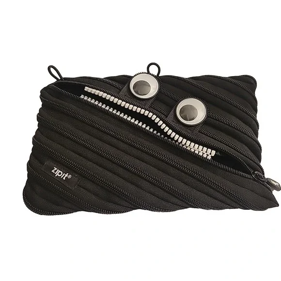 Zipit Monster Pencil Case With Eyes & Teeth Design Black 3 Ring Pouch‎ Binder