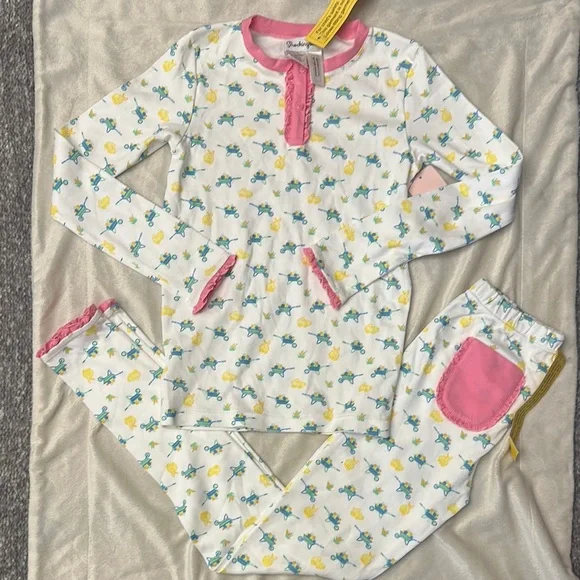 NWT Smockingbird 2 piece Easter theme ruffle hem and pocket pajama set size 12