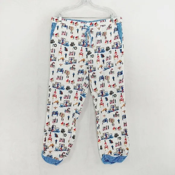 Munki Munki Lounge Athletic Illustrations Printed Night Pants Pajama P6532