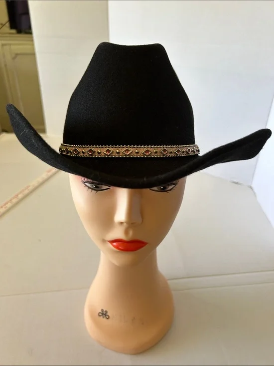 SCALA WOMANS 💯 WOOL WESTERN STYLE BLACK SOFT HAT WITH PINK RHINESTONE HAT BAND