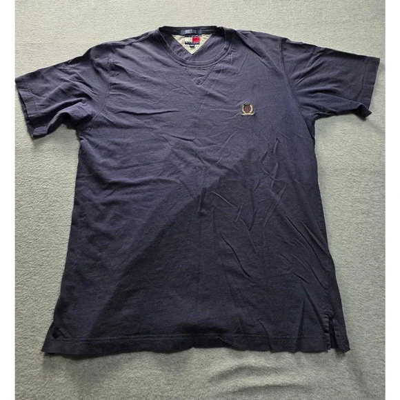 Tommy Hilfiger Mens Navy Blue Cotton Crest Logo T-Shirt Size M Short‎ Sleeve