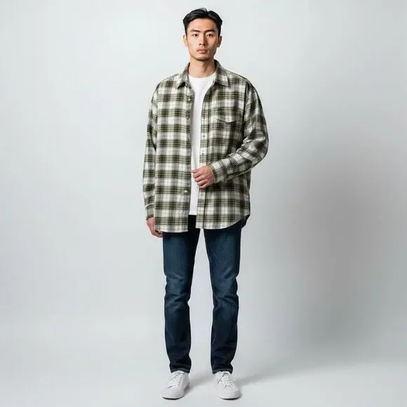 Chapel Hill Yellow White Green Plaid Cotton Blend Button Down Shirt size  XL