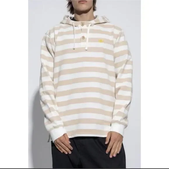 Adidas Originals Striped Hoodie Knit Tan White Men’s Sz M Resort Nautical