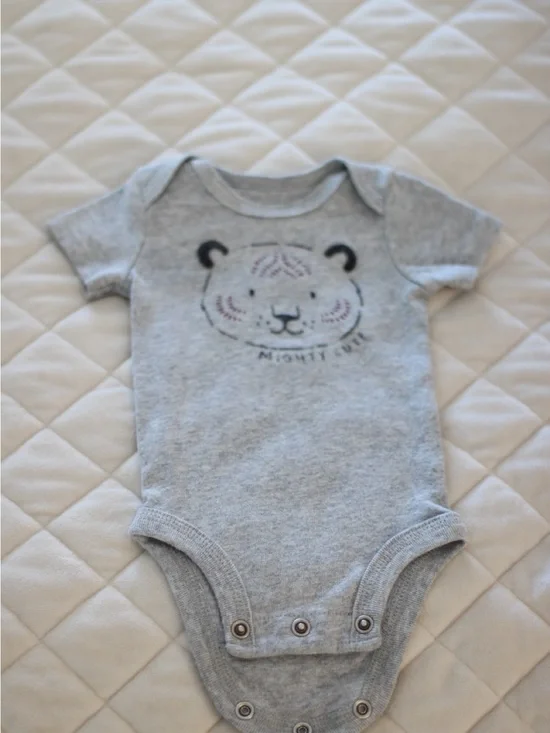 Carter's Gray Tiger 'Mighty Cute' Short Sleeve Bodysuit