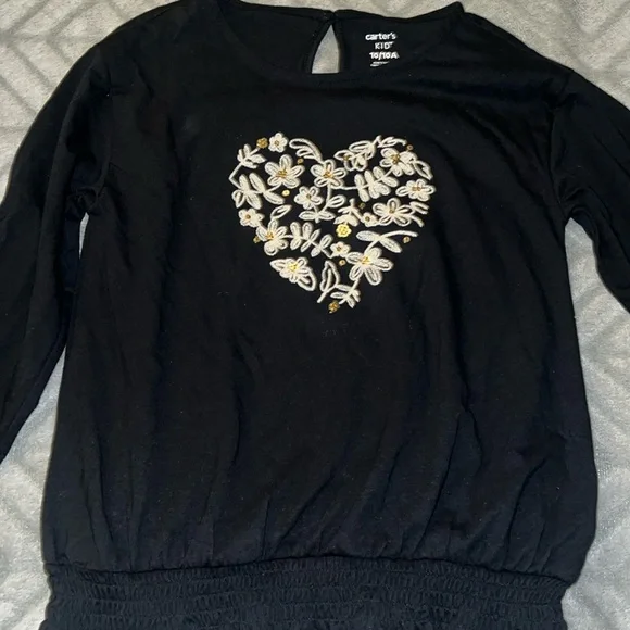 Carter’s Girl’s Black Long Sleeve With a Heart Detail.