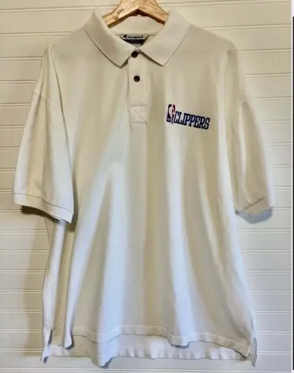 Vintage Champion NBA Los Angeles Clippers Polo Shirt White XL Sports Streewear