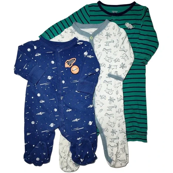 Carter's 6 Mos 1pc Sleeper Outfit Lot Safari Outer‎ Space Cotton 3pc Boy EUC