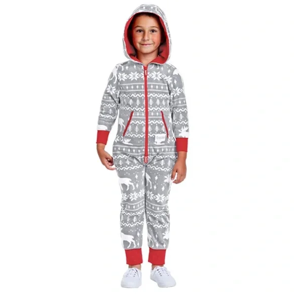 Tipsy elves, Christmas holiday, grey moose fleece jumpsuit/pajamas size XS EUC!