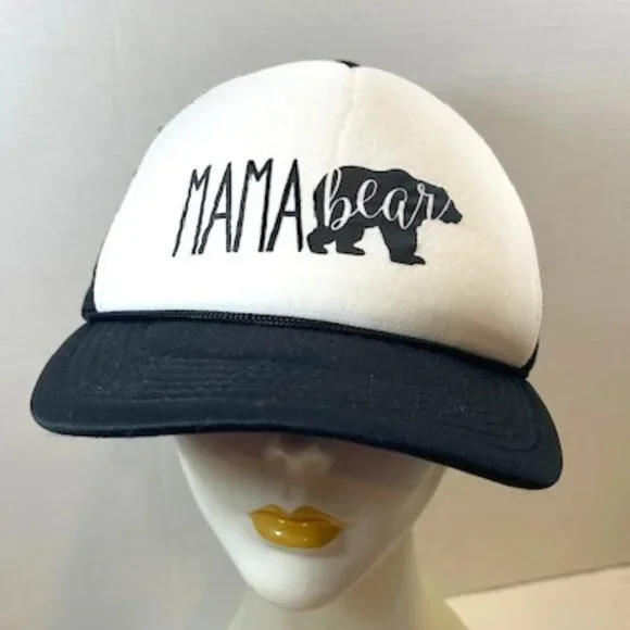 Mama Bear Mesh Black White Baseball Trucker Style Adjustable Hat Cap