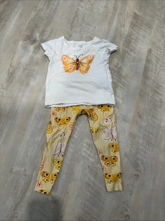 Carter's White Top with Yellow Butterfly Pajama Set