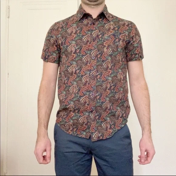 Profound Aesthetic Men’s Slim Cotton Paisley Button Down Shirt Size Small