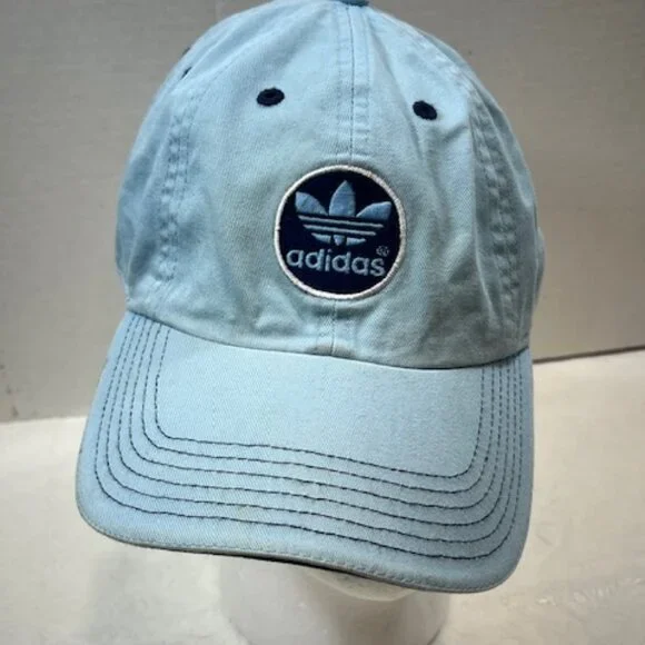 Adidas Washed Blue Cotton Adjustable Strapback Cap Hat