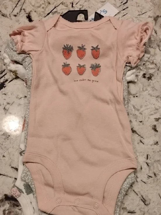 Carter's Soft Pink Strawberry Print One-Piece Bodysuits 0-3mo