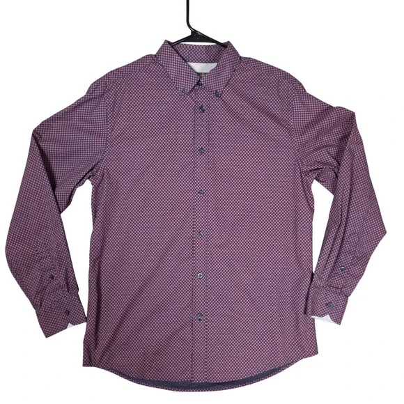 Ben Sherman Button Down Geometric Split Spot Print Mens M Red Navy Office Casual