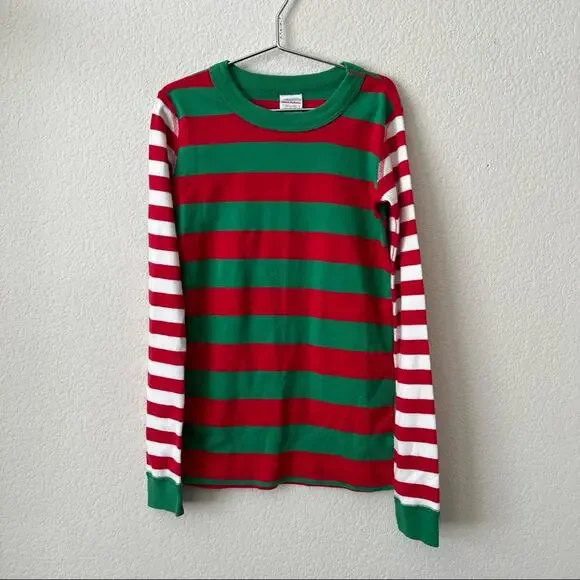 Hanna Andersson Christmas red green white stripe long sleeve pj pajama top