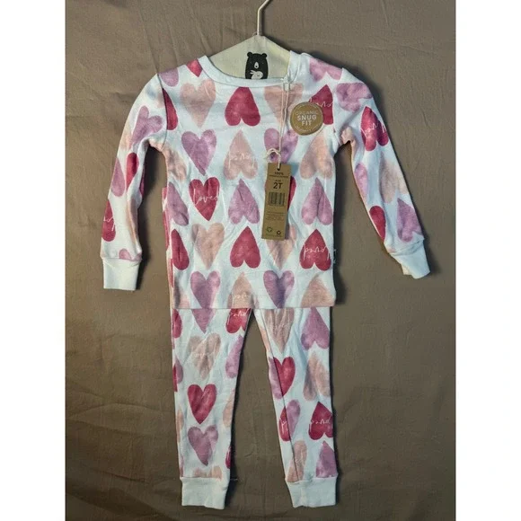 Rabbit + Bear Organic Cotton Heart Pajama Set Pink Red 2T NWT Valentine's Day