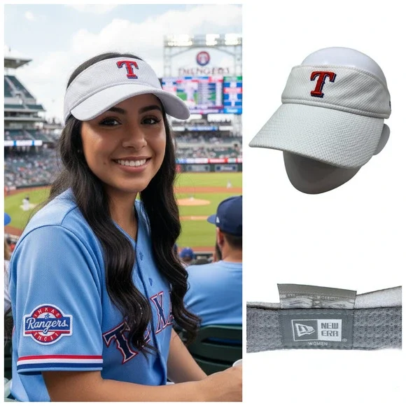 Texas Rangers Sun Visor Hat New Era White Pique O/S Baseball MLB Adjustable