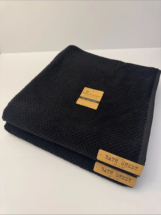 2pc ECOEXISTENCE Bamboo  Zero Twist Loops Bath Sheet Towel Set - Caviar(Black)