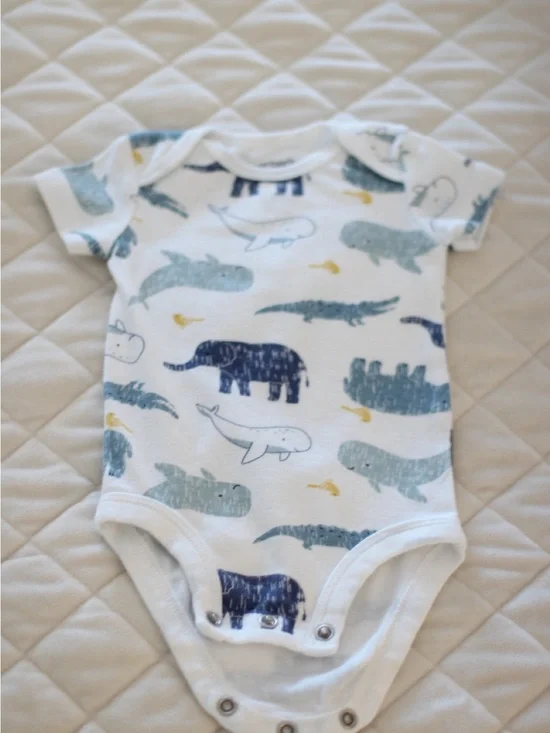 Carter's White One-Piece with Blue and Yellow Animal Print