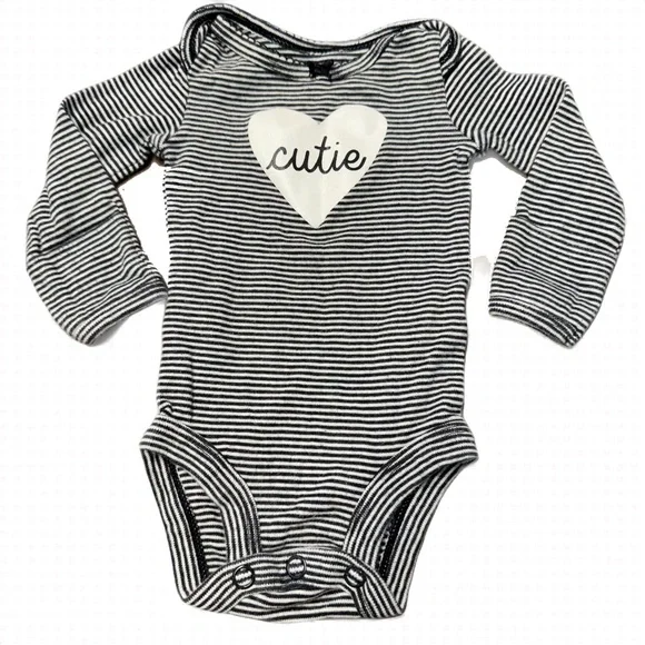 Carter's Black and White Striped Bodysuit with Heart Appliqué