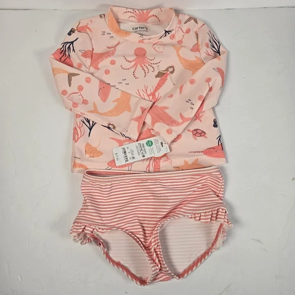 NWT Carter's Toddler Girls' 2-piece Mermaid Print LongSleeve Rashguard swimsuit