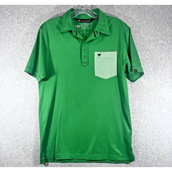 Travis Mathew Chive Golf Polo Shirt Mens Small Green Ostrich Pocket Performance‎