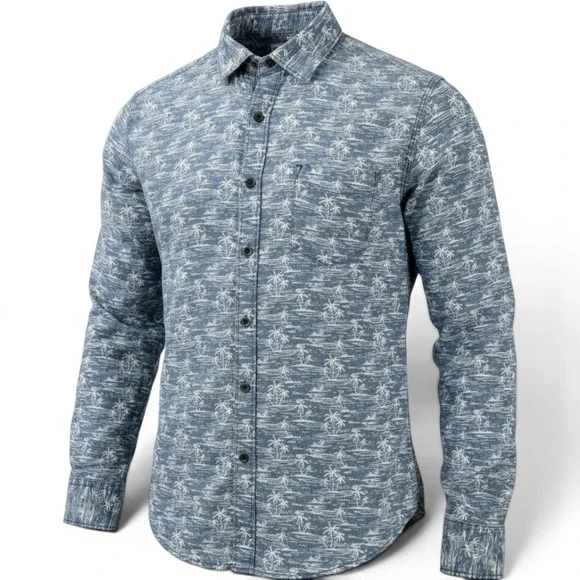 Tommy Bahama Mens Blue Palm Tree Tropical Print Button Down Shirt Sz L *Flaw