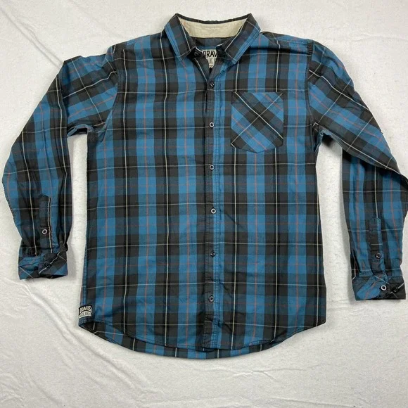Dravus Long Sleeve Multicolor Plaid Collared Cotton Blend Shirt‎ Size L Large