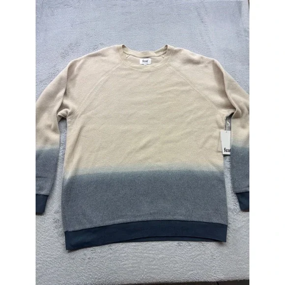 Feat Clothing Mens XXL Dip Dye Soft Sweatshirt Crewneck Pullover Beige Grey New‎