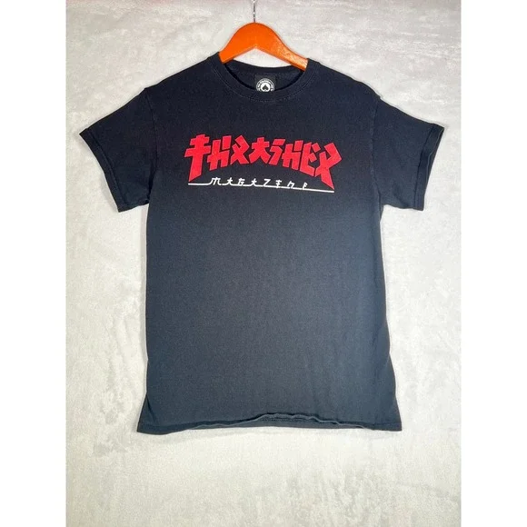 Thrasher Magazine Katakana Logo Graphic T-Shirt Mens Small Black Red Skate Tee