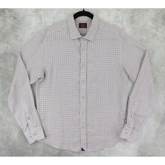 UNTUCKit Biltmore WR Linen Shirt Men Medium Grey Blue Grid Checks Slim Fit