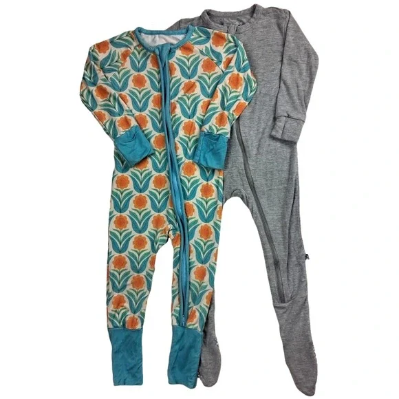 KicKee Pants Gray Little One Shop Floral 12 18 Mos Sleeper Lot Viscose