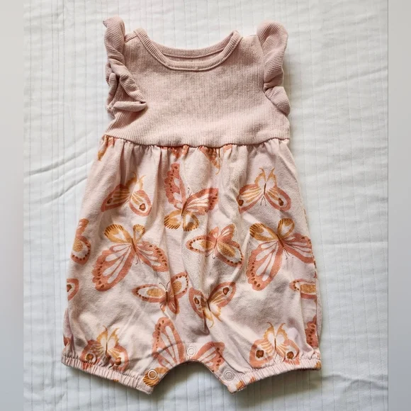 Carter's Soft Pink Ribbed Butterfly Baby One Piece Outfit  Size 6m