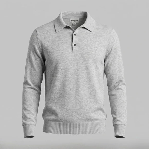 Goodfellow Mens Large Gray Polo Sweater Long Sleeve Cotton Blend Knit Casual