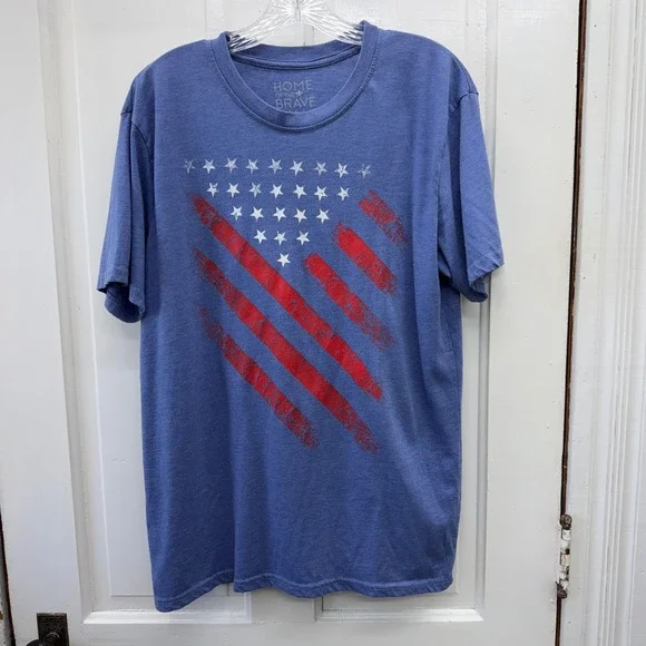 Home of the Brave Mens Large Red White Blue American Flag USA Patriotic T Shirt