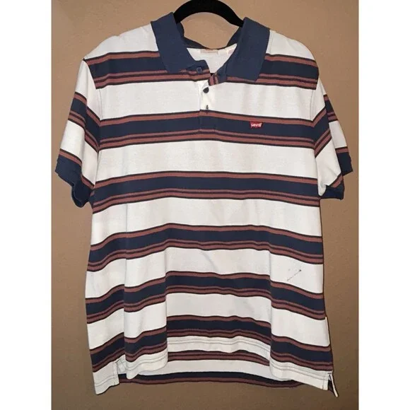 Vintage Levis Polo Shirt Mens Large Burgundy Striped JeansWear Western Retro