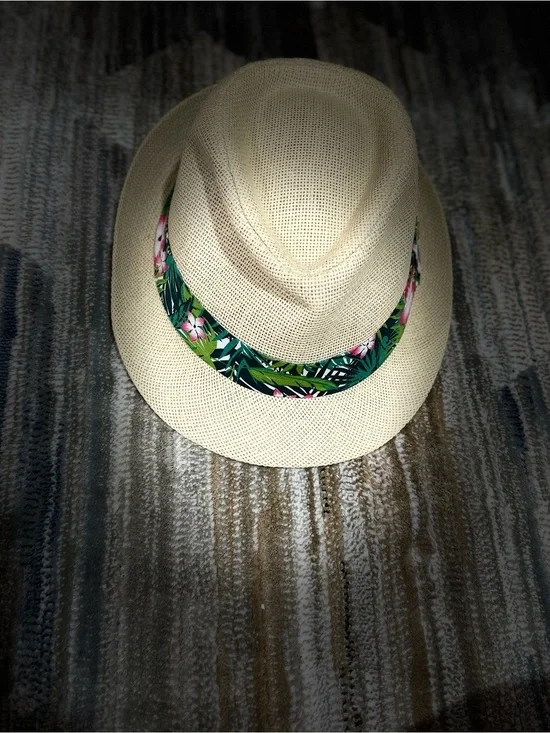 Cream Straw Fedora with Tropical Floral Band
