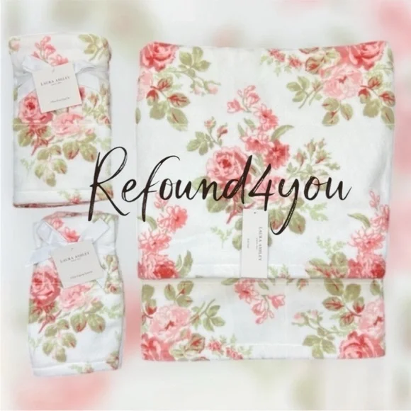 Laura Ashley  - ‘Pink Floral Bouquet’ bath towel set. NWT Firm!