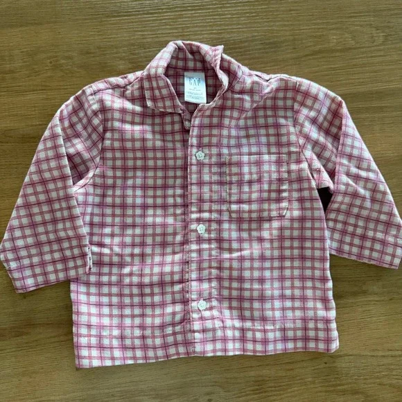 Baby Gap Vintage 2001 Pink Plaid Pajama Top Flower Buttons 18-24 Months XL