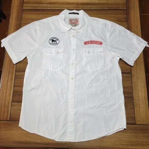 Just A Cheap Shirt White Full Button w/ Patches - Size XXL*