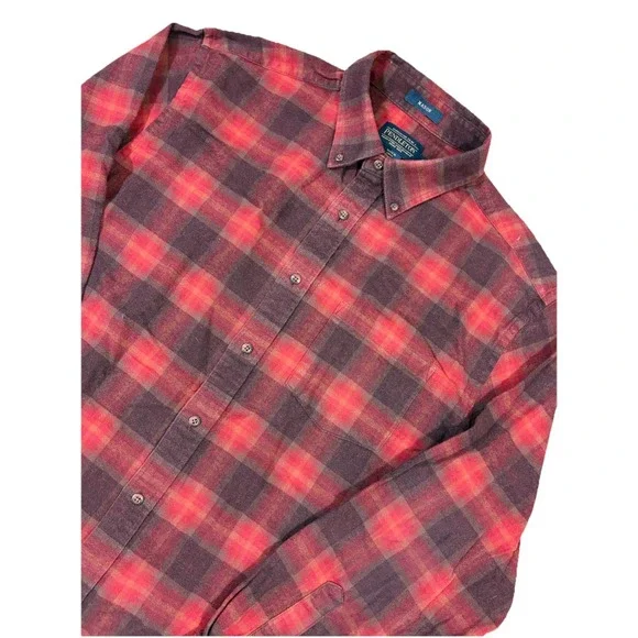 Pendleton Mason Flannel Shirt Mens L Red Burgundy Plaid Excellent Cotton‎ Button