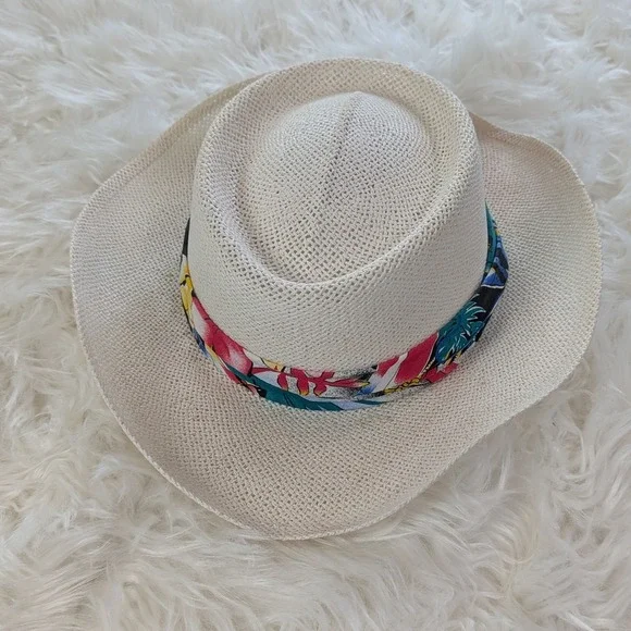 Vintage Chi Chi Collection by Bollman Cream Straw Tropical Fedora Hat CCH 1004