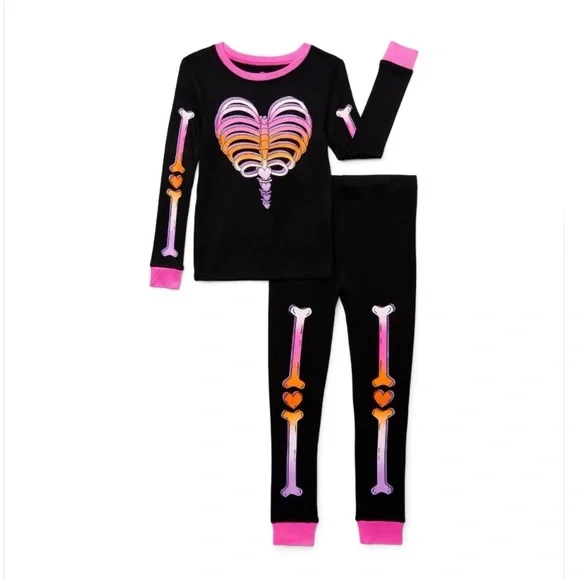 WONDER NATION GIRLS LONG SLEEVE HALLOWEEN PAJAMAS- BLACK SIZE 8 (NEW WITH TAGS)