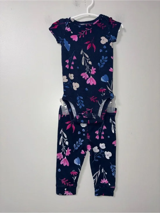 Carters Navy Pink & Purple Floral Body Suit Pants Set Girls 6M