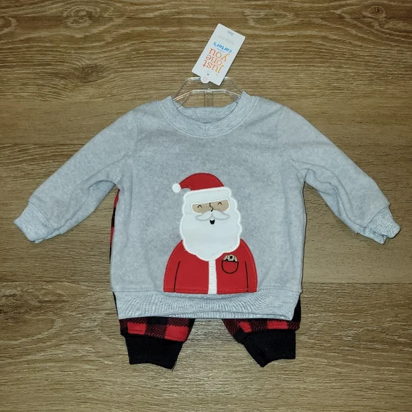 Carters Baby Boy/Girl Fleece 2 Piece Outfit Size 3 Months New Santa Plaid