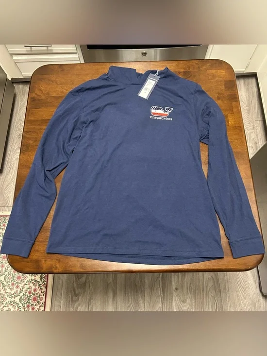 NWT Vineyard Vines Americana Whale Long Sleeve Shirt Hoodie in Navy Size Medium