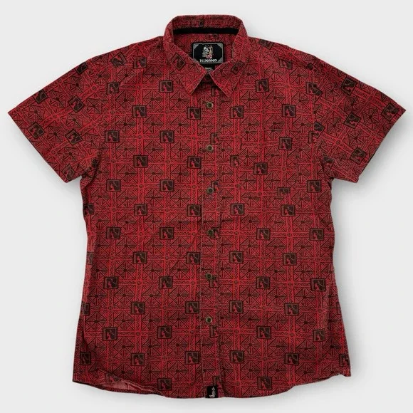 Vintage Hinano Tahiti Hawaiian Shirt Mens Small Red Hula‎ Dancer Heads Aloha